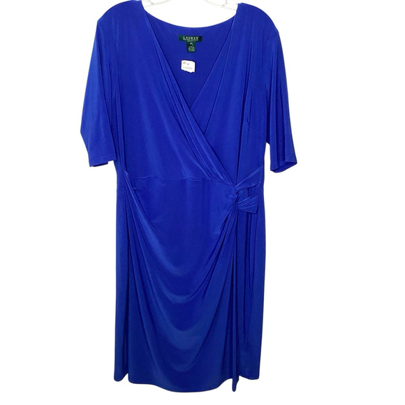 Lauren Ralph Lauren Dress Sz 16 Blue Faux Wrap Business Night Out Date Lined EUC - Picture 2 of 8